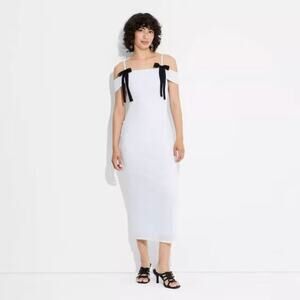 Wild Fable Women's Bow Mesh Midi Bodycon Dress Light Blue Size‎ XS